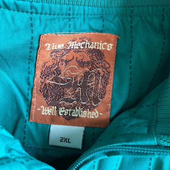 live mechanics well established mens green pinstripe  crest & sheild logo jacket - Picture 7 of 10